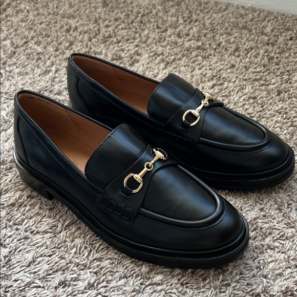 Madewell Black Leather Loafers with Gold Accents - Picture 2 of 5
